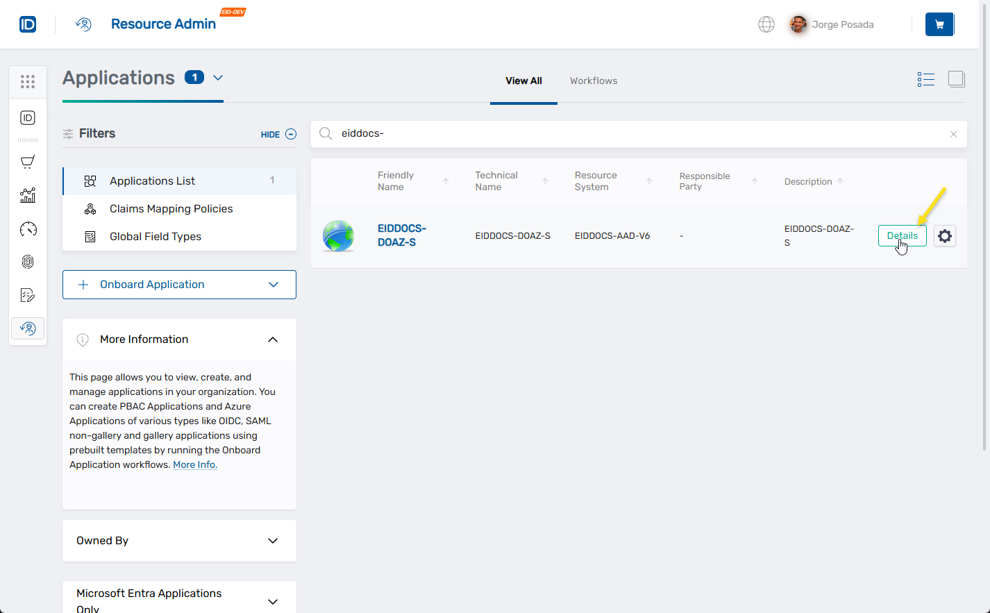 Application Details Button