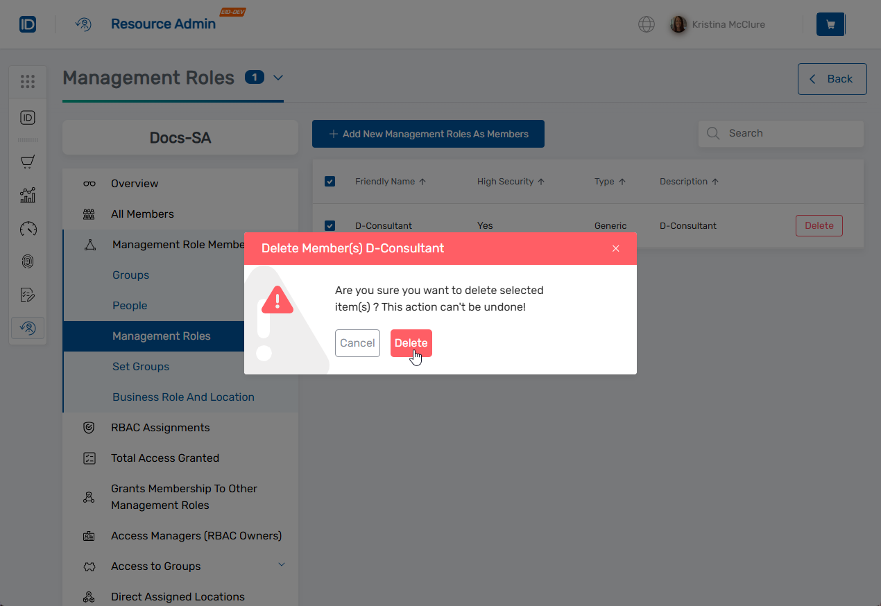 Confirm removal dialog