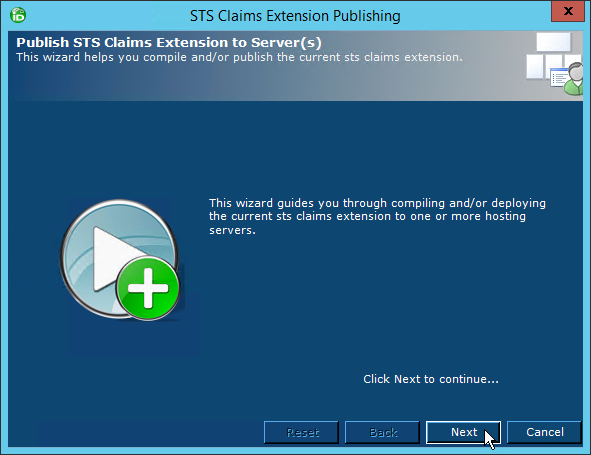 STS claims extension publishing wizard step 1