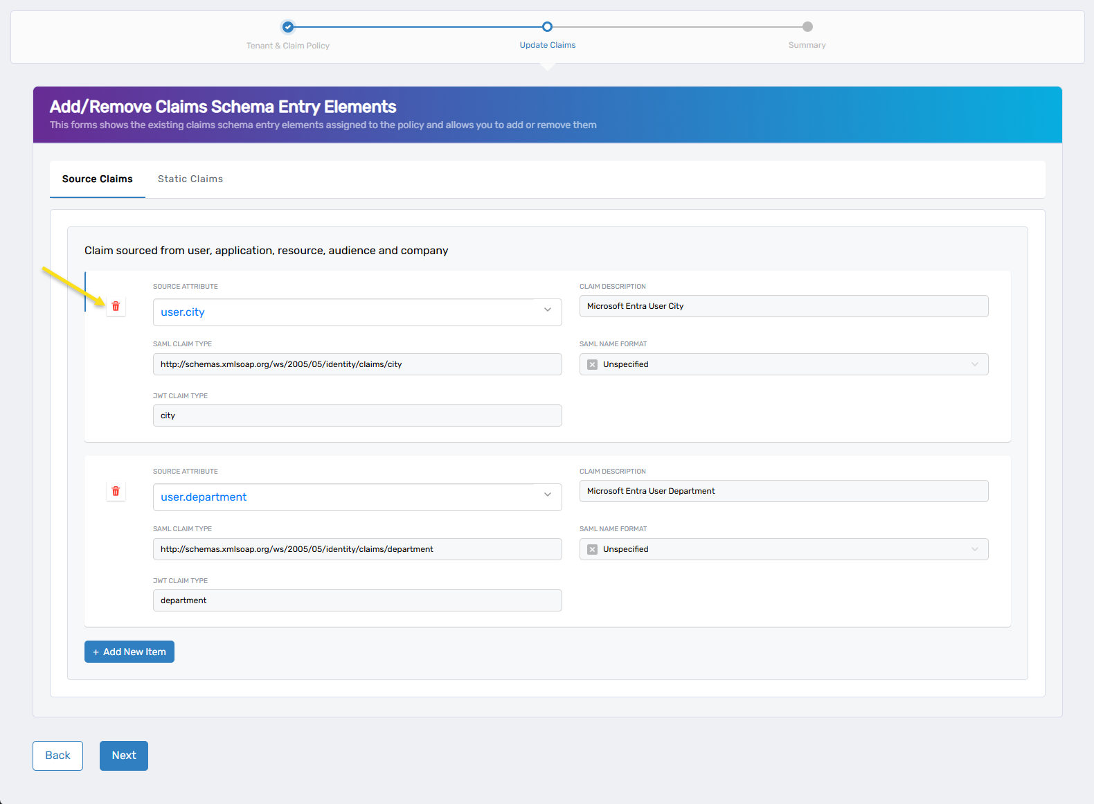Update Claims Wizard Remove Claim