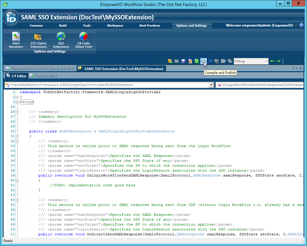 Compile and publish SSO extension button