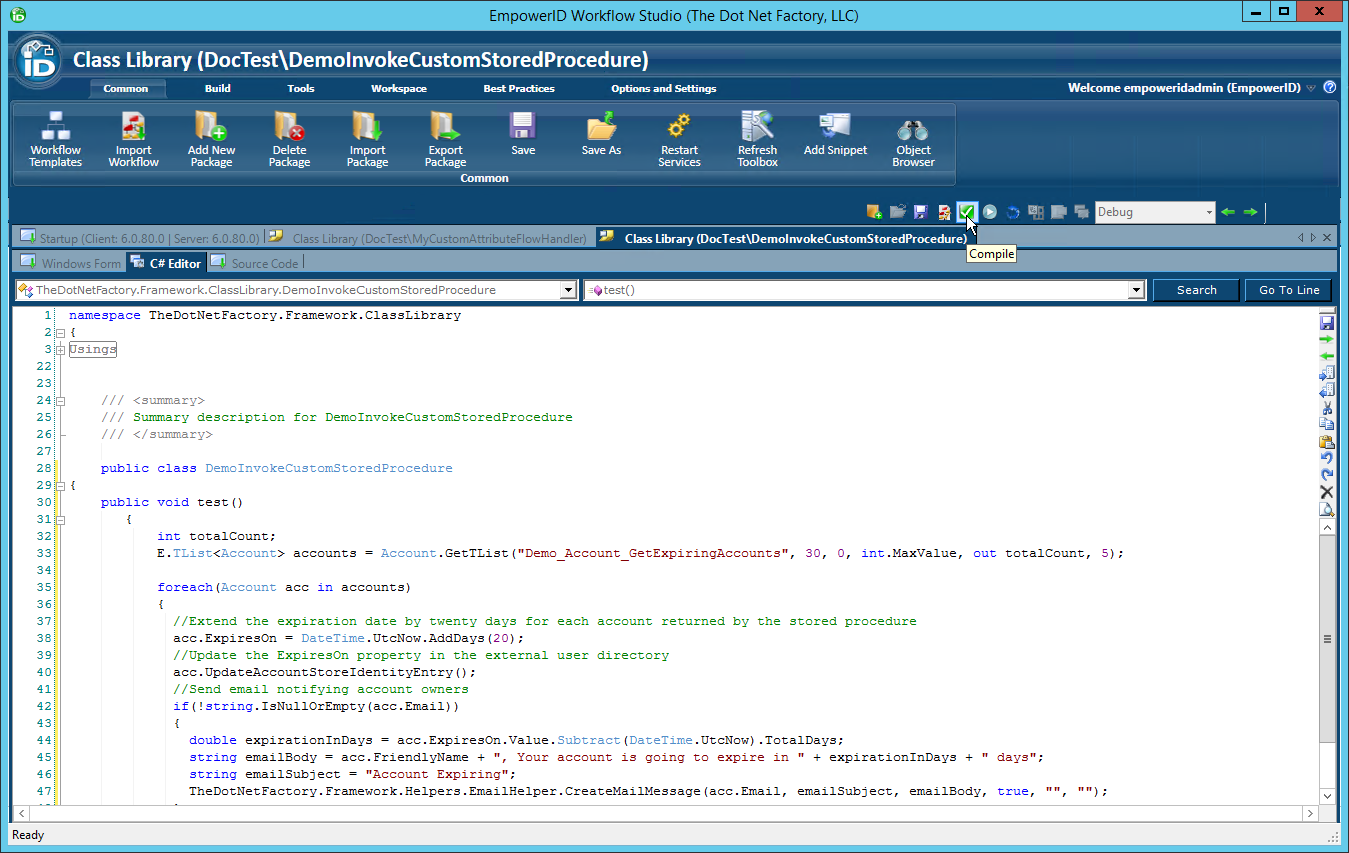 Compile demo stored procedure
