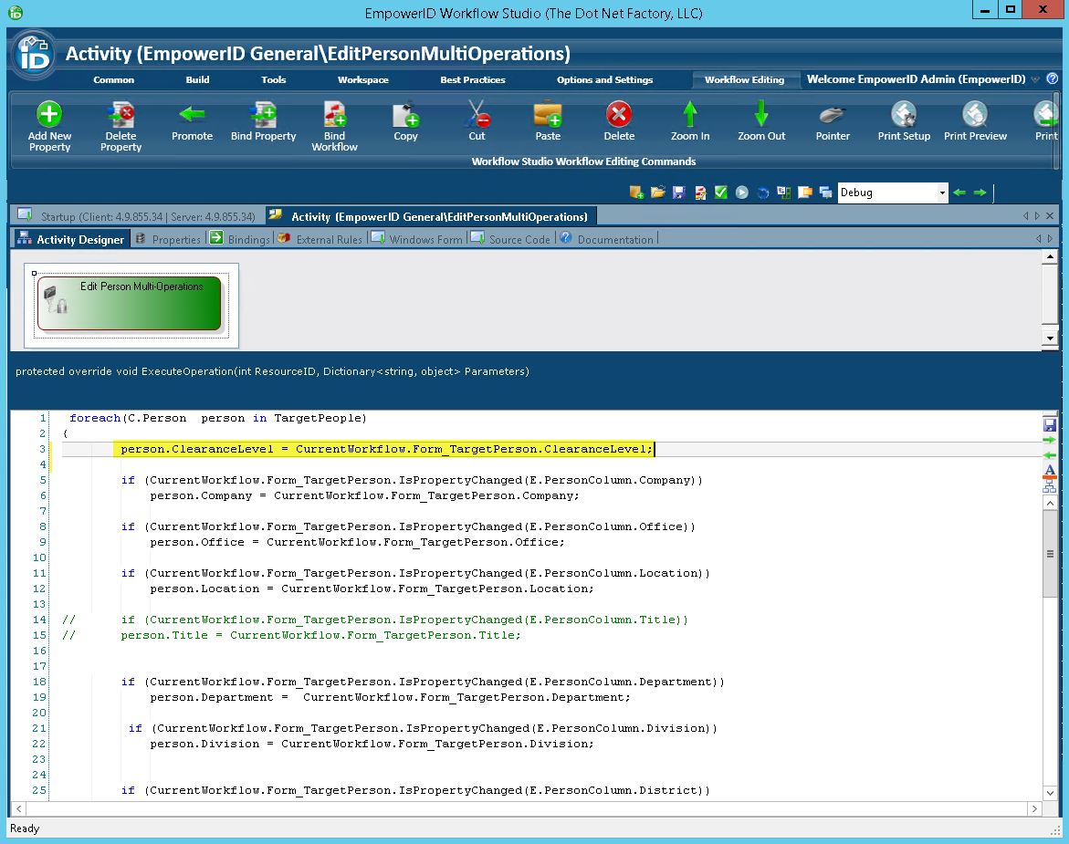 Edit Person Multi Operations clearance level prop to execute operation