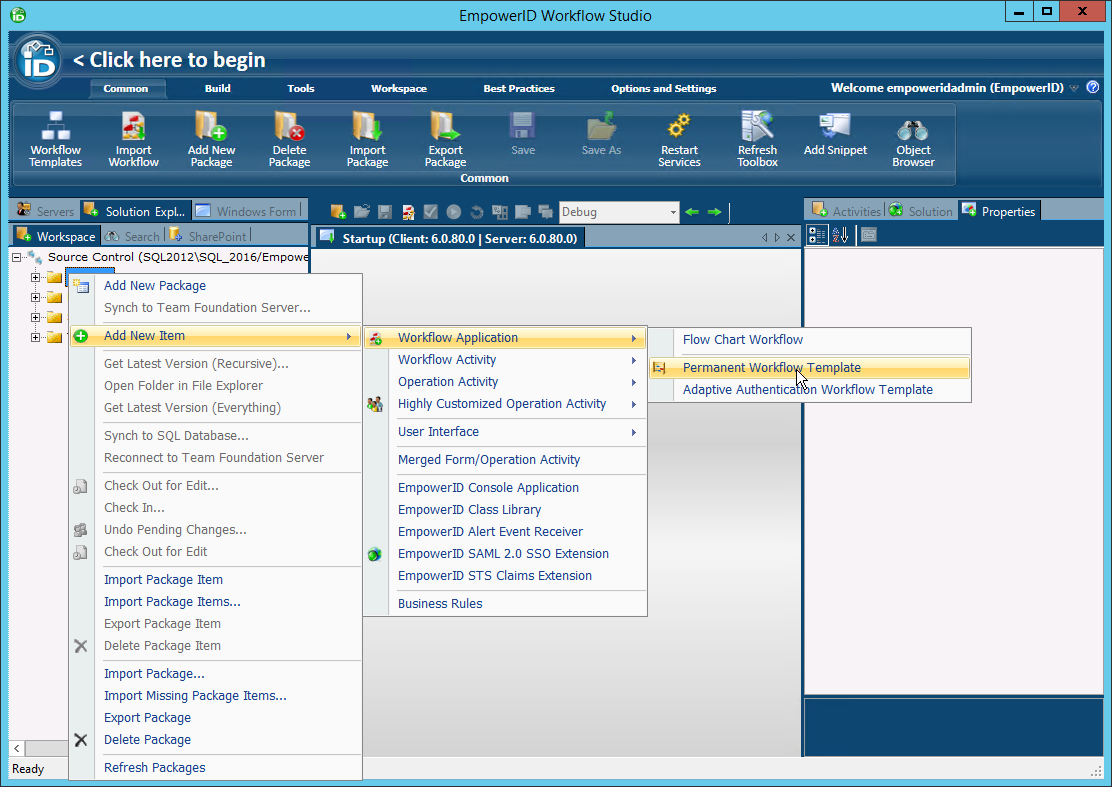 Permanent workflow template menu