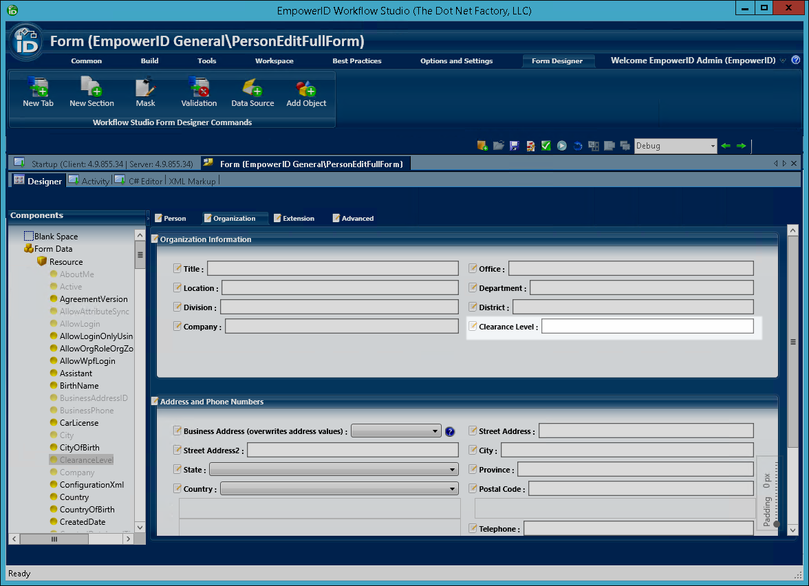 Person edit full form clearance level friendly name