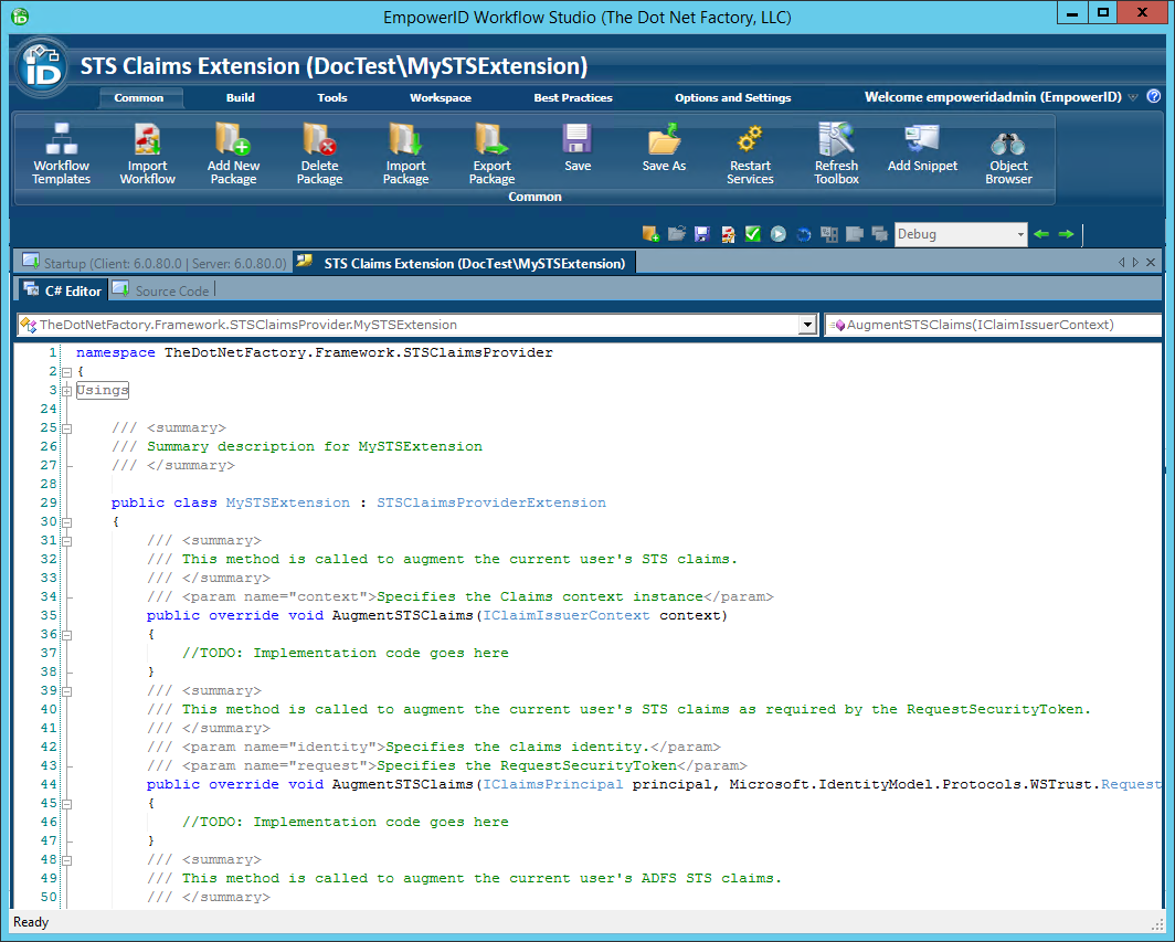 STS extension code editor