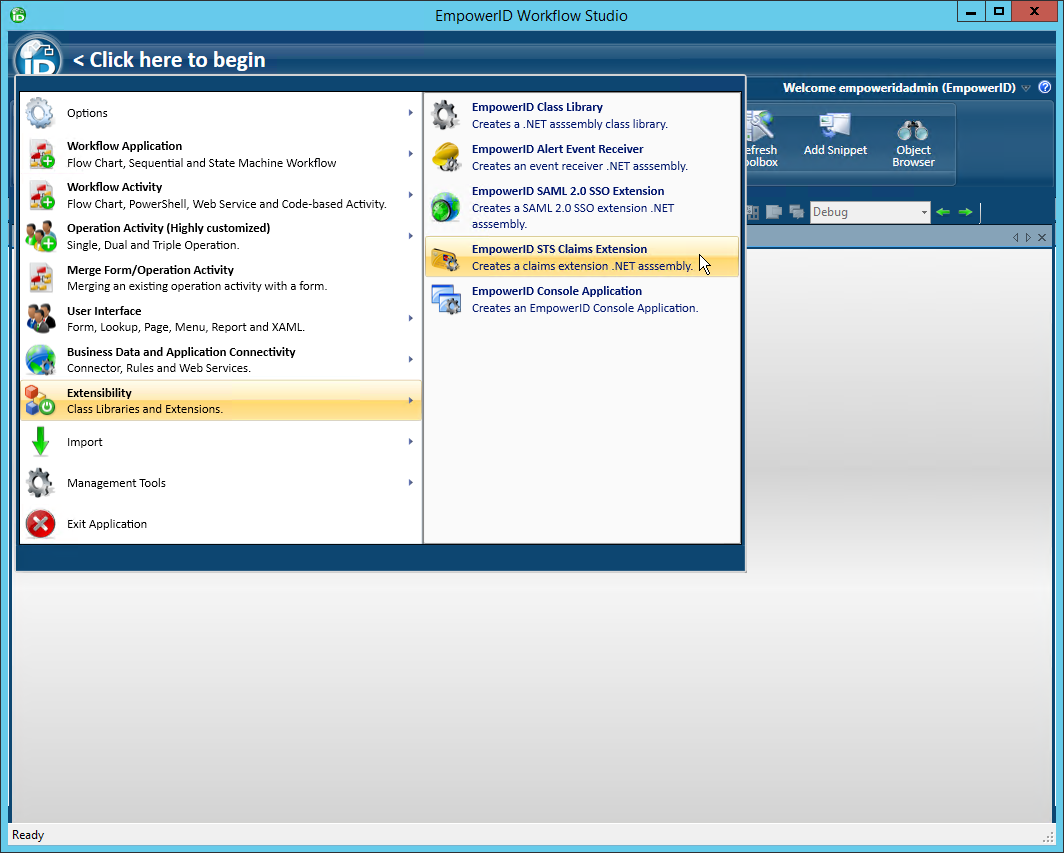 STS extension menu item